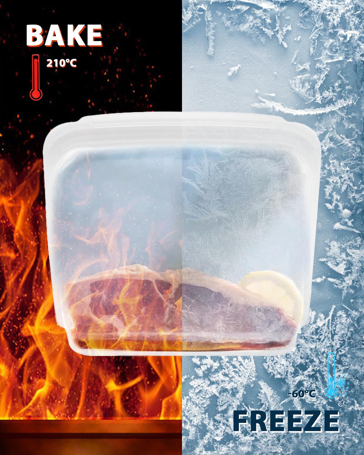 Sacchetti riutilizzabili in silicone, confezione da 4 sacchetti in silicone per snack, sandwich e sandwich, resistenti, per conservare alimenti, congelatore, microonde, forno, lavabili in