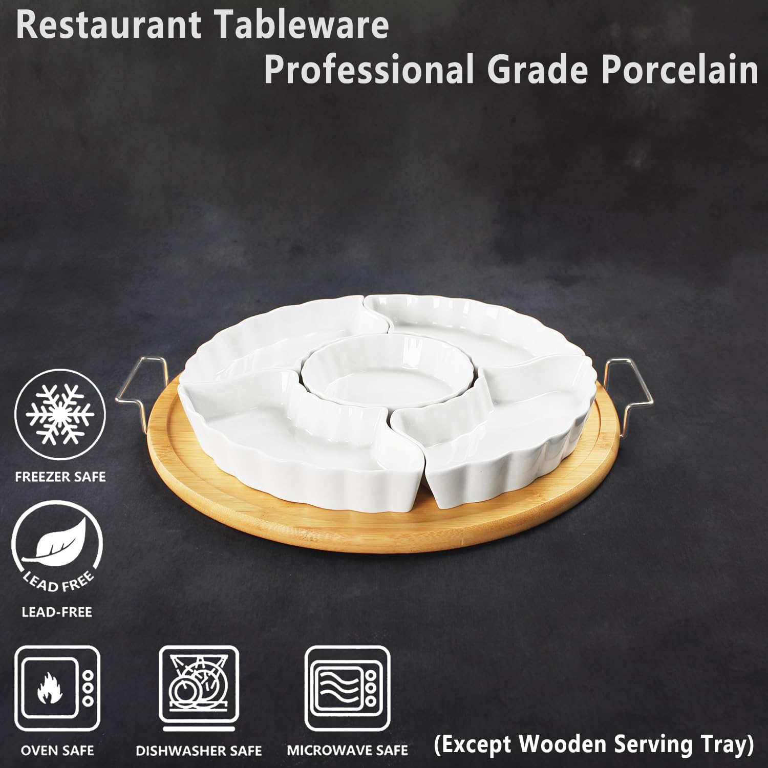 Rotatable Serving Tray and Platters, Divided Serving Bowls for Party, Kitchen Decor, Removable Serving Dishes for Chips and Dip, Fruit, Veggies, Candy and Snacks 12.6 Inch