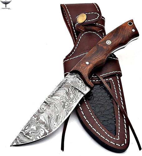 Miniatura 5 de ONLYHANDMADE Hermoso cuchillo de Damasco hecho de notable acero de Damasco y madera de rosa y mango de hueso, es un cuchillo de caza con funda