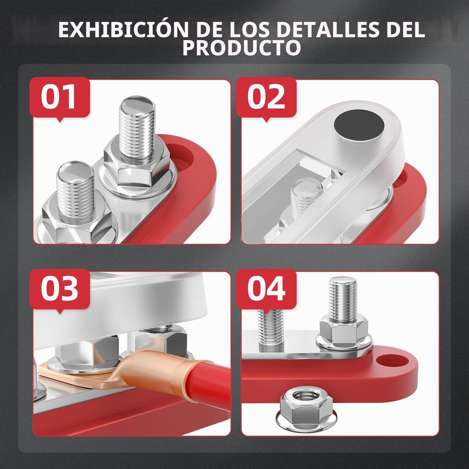 2 Uds M8 Barra Colectora Bloque de Distribución de Energía Batería Marina Automotriz Bloque de Terminales Barra Colectora del Bloque de Terminales Juego 300A 12‑48V con Cubierta