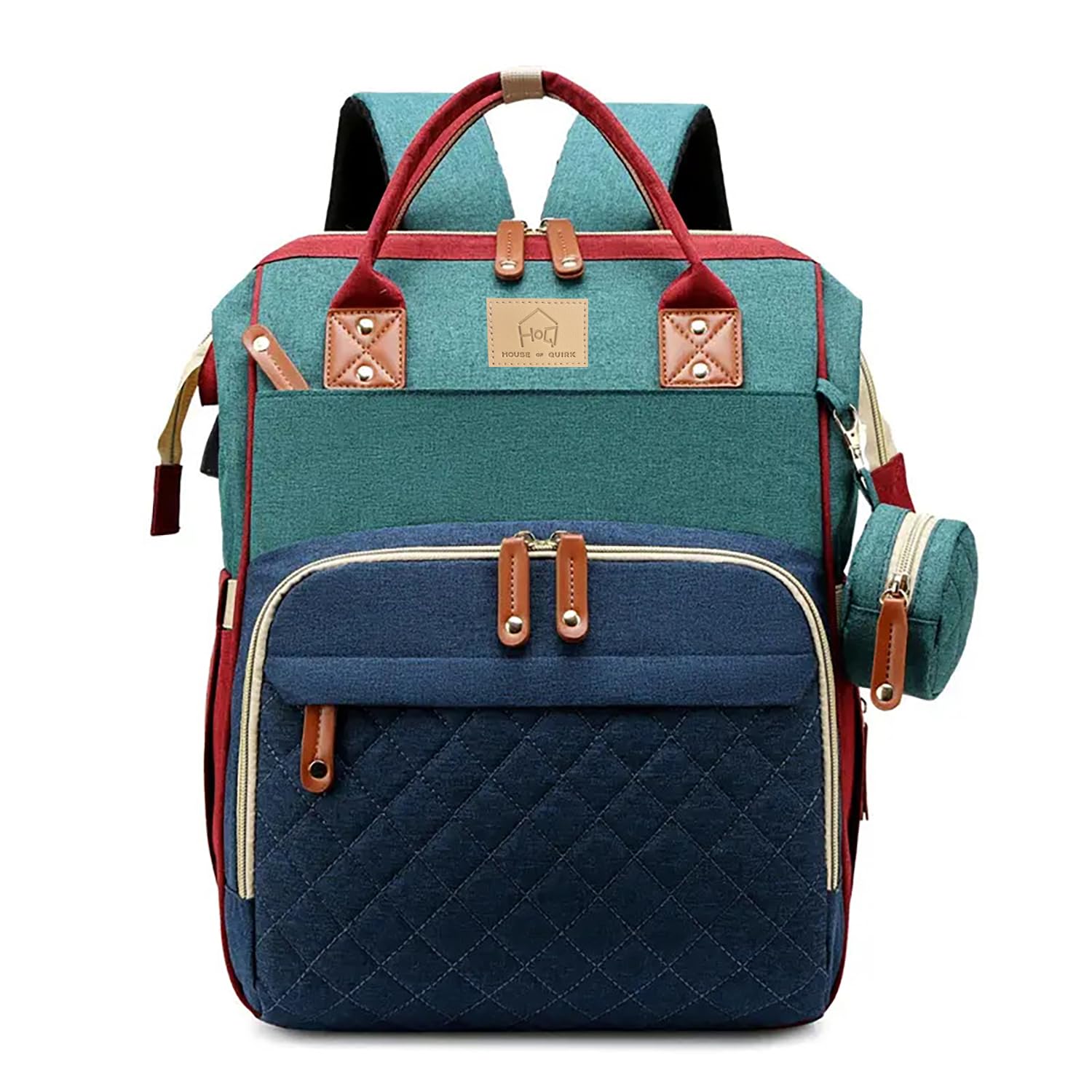 House of Quirk Diaper Bag Maternity Backpack, Baby Girl Boy Diaper Bag for Dad Mom with Pacifier Case, Unisex Large Diaper Bag for Travel