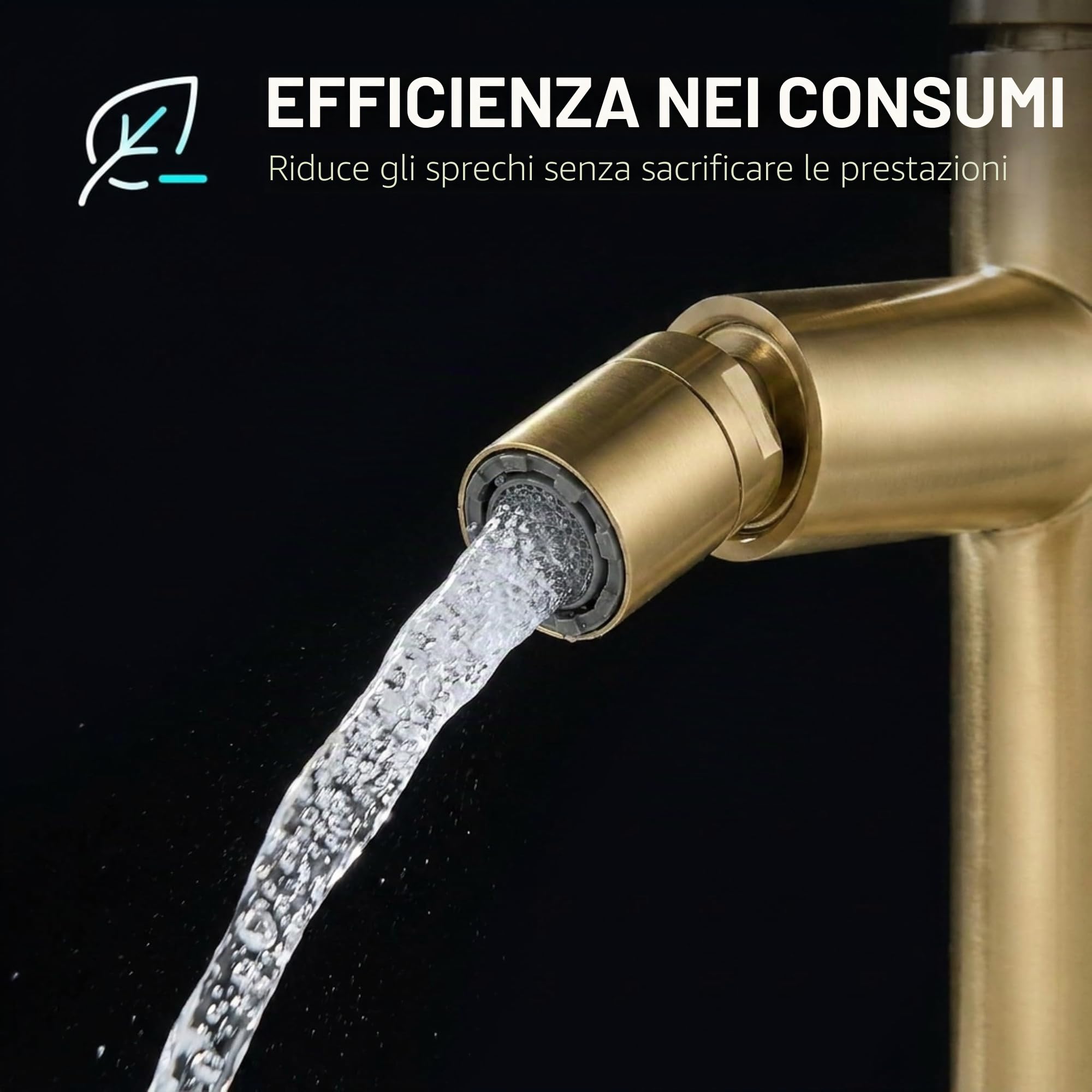 VALAZ Rubinetto Bidet Oro Spazzolato PVD | Miscelatore Lavabo Bagno Acqua Fredda e Calda, Risparmio Acqua | Installazione Facile e Veloce | Ottone, Inossidabile, Elegante, Rotondo, Serie Palancia
