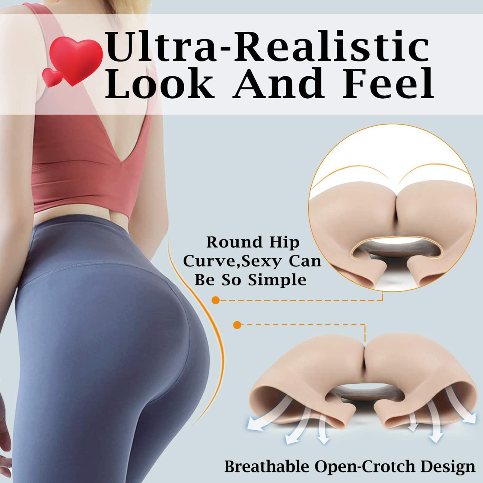 Mutande In Silicone IVITA Esalta Glutei E Fianchi - Beige, Taglia XL, Aperto Cavallo