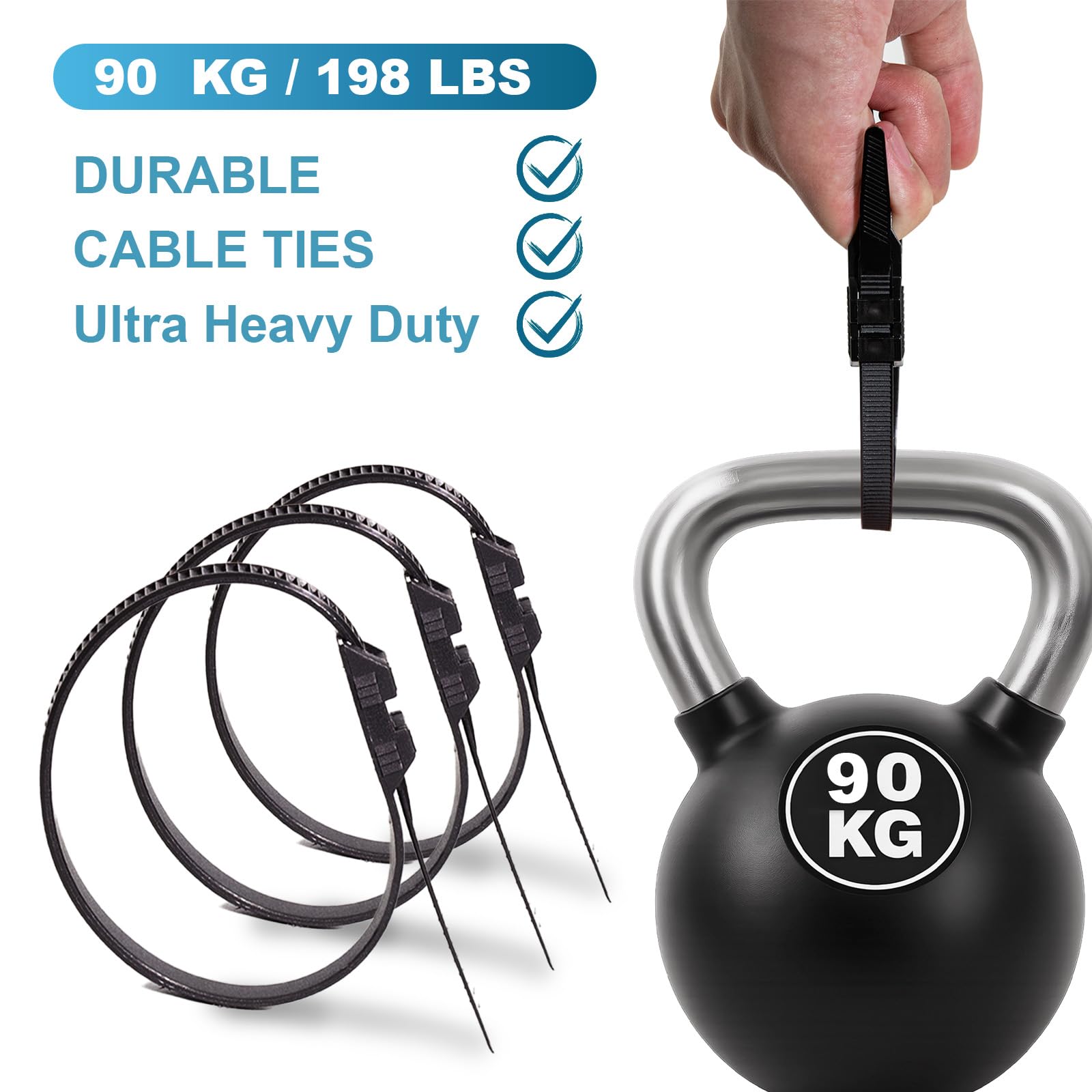 FamlTol Black Cable Ties 360 x 9mm Heavy Duty Zip Tie 90kg Load Capacity 100 PCS UV Resistant Wraps Double Locking Heads Plastic Ties for Cable Management Industrial and Gardening - Image 3