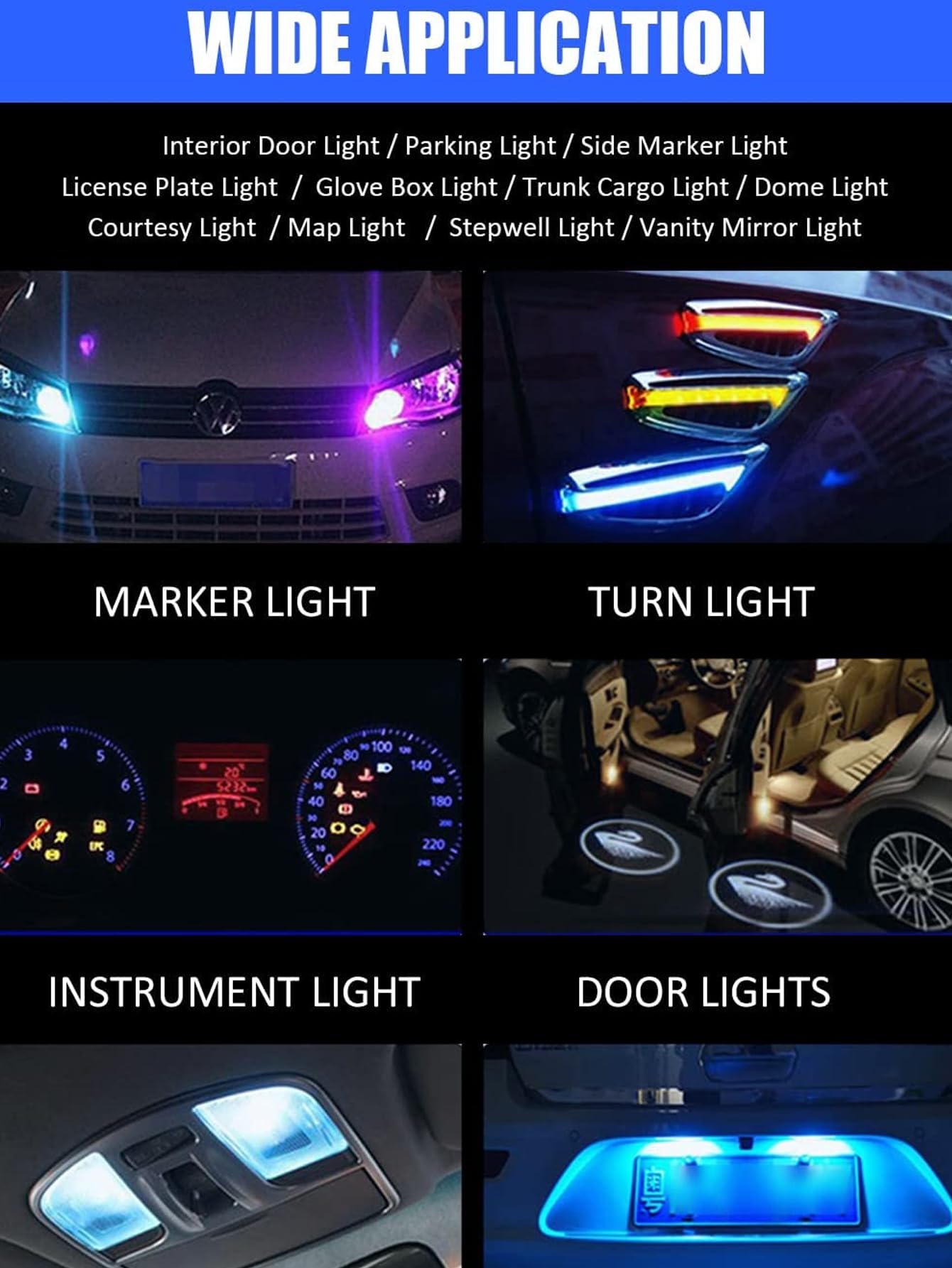 LED T10 w5w Car Bulbs Lamp 194 168 501 2825 194 Wedge Car Interior Dome Light Number Plate Lights 12V Pack of 10 (White)