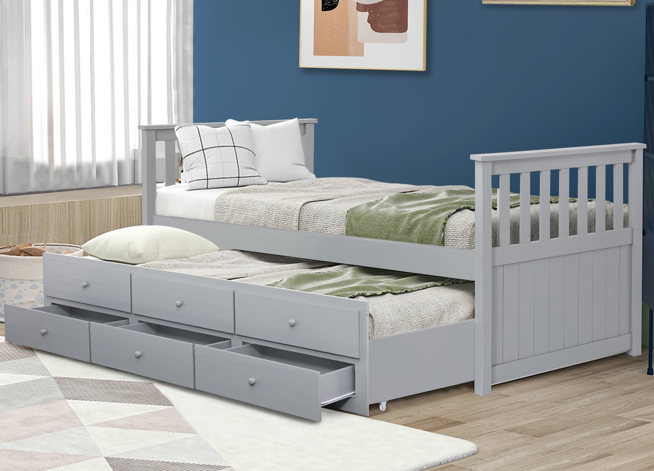 Buy Single Bed with Storage, Modern Day Bed with Trundle, Wooden