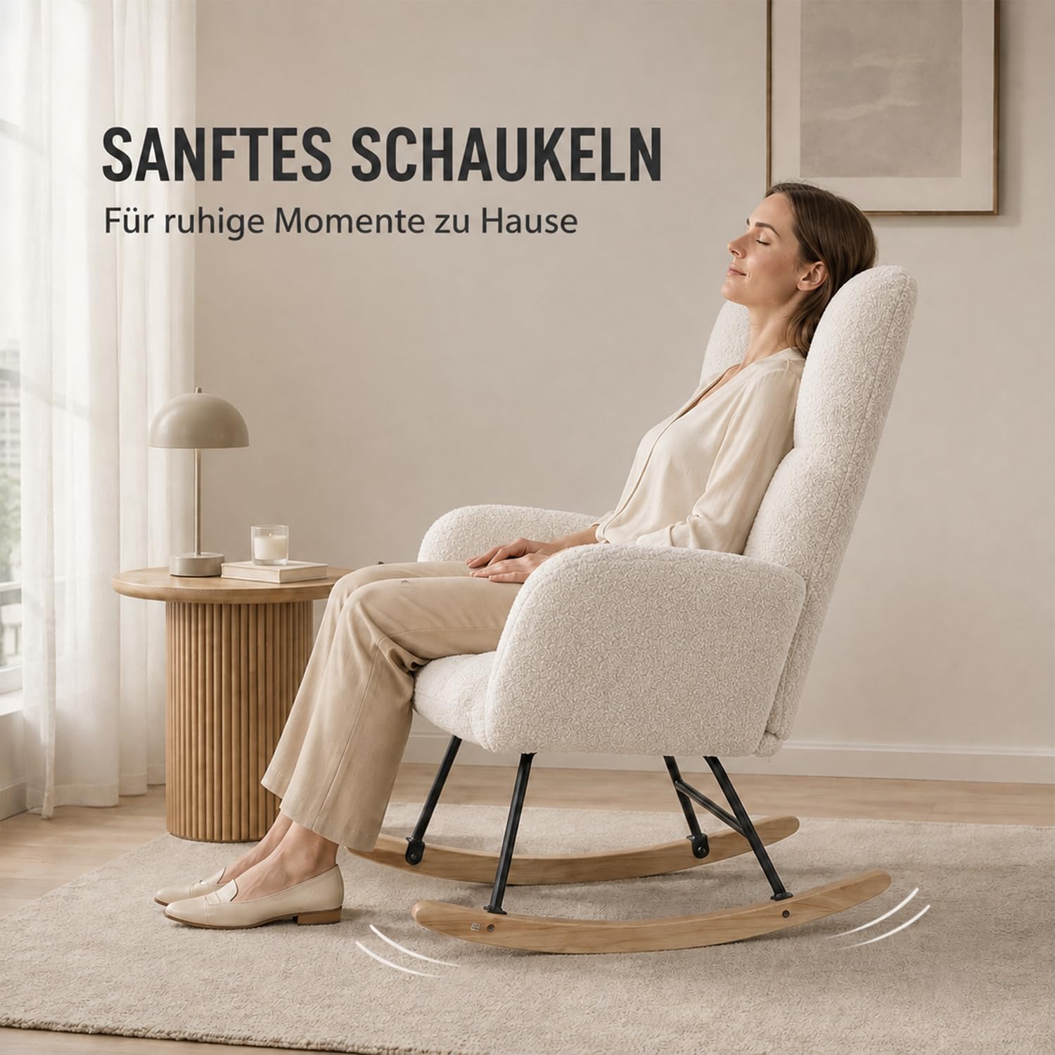 Schaukelstuhl, Teddy Relaxsessel 120kg, 6 Farben，White