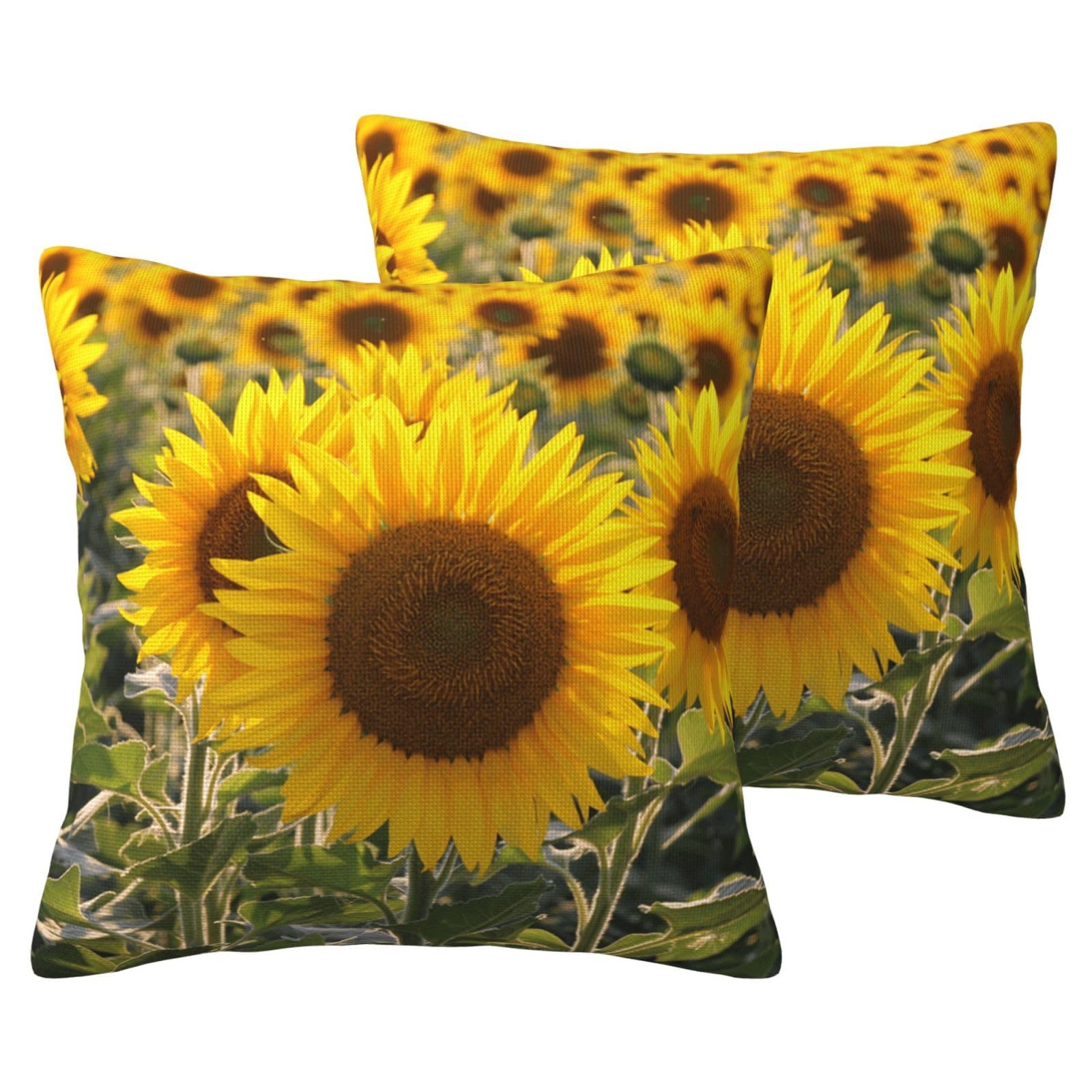 Housse de coussin tournesol jaune anti-plis en imitation lin pour décor terne