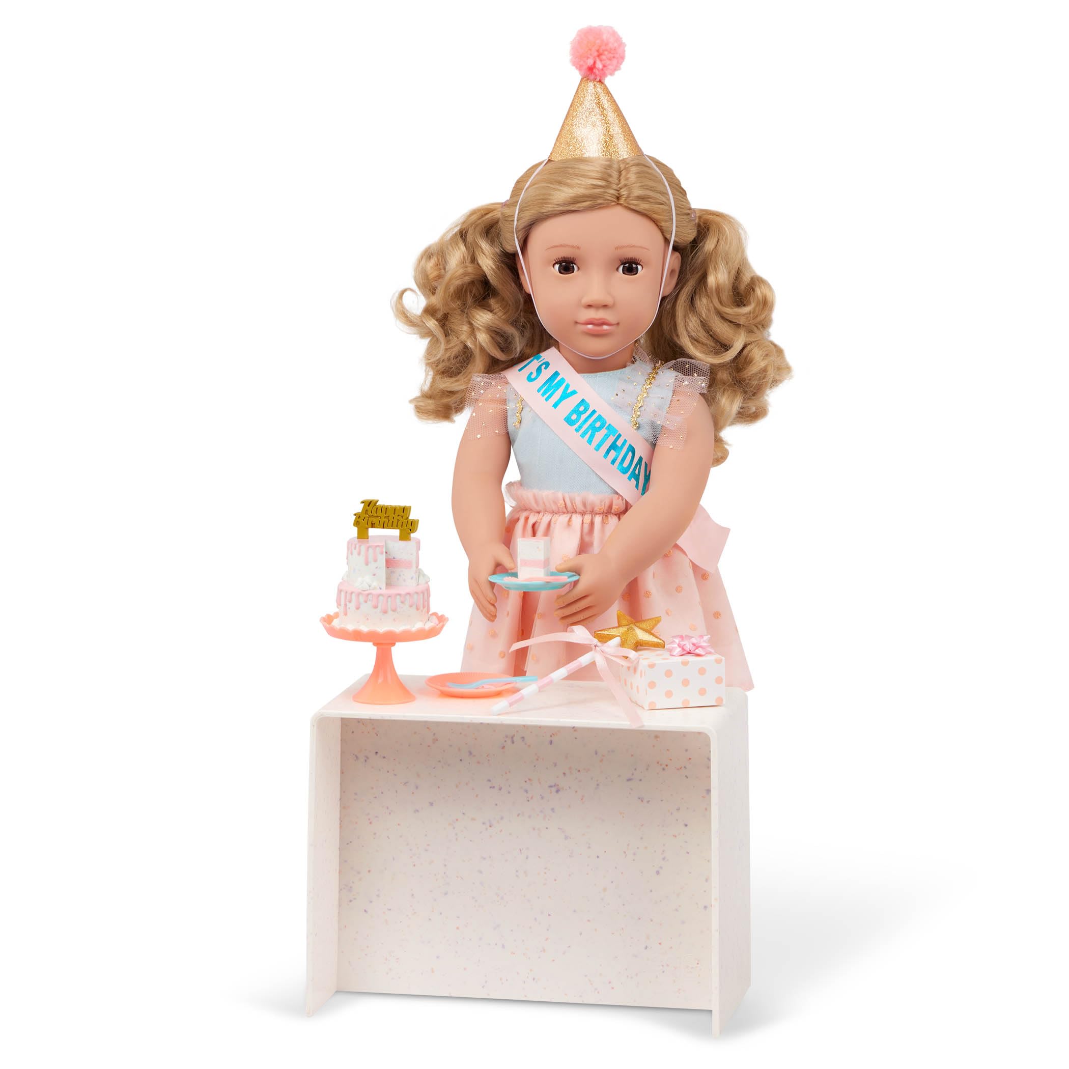 Our Generation – 18-Inch Birthday Doll – Lifelike Brown Eyes & Wavy Dark – Blonde Hair – Party Hat, Cake & Celebratory Accessories – Pretend Play 3+ Years – Romy — image 1