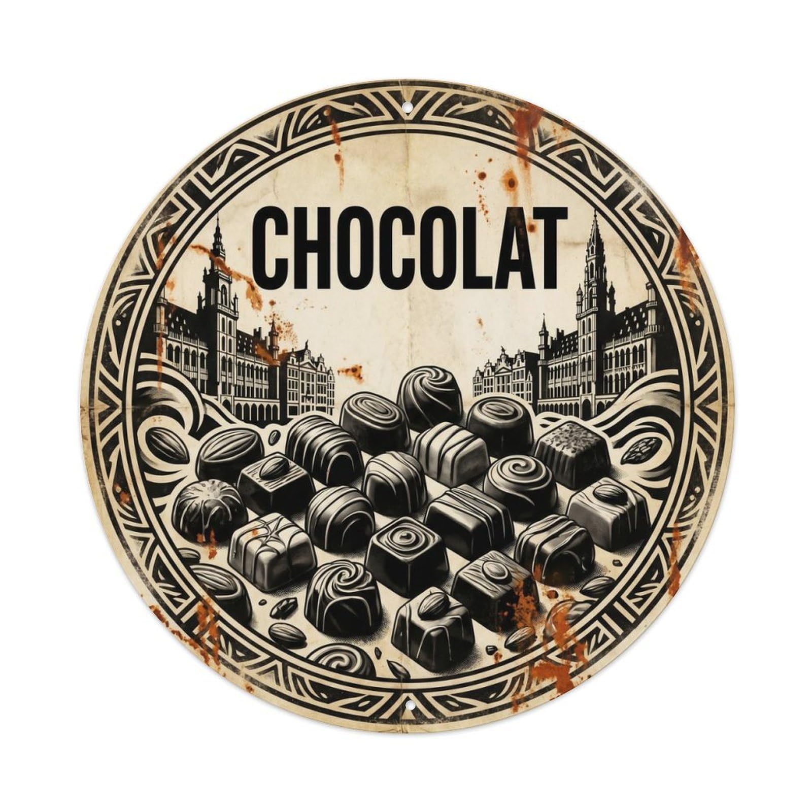 Okahys 8X8inch Classic Style Candy Shop Chocolate Belgian Cocoa Beans Black White Metal Tin Sign