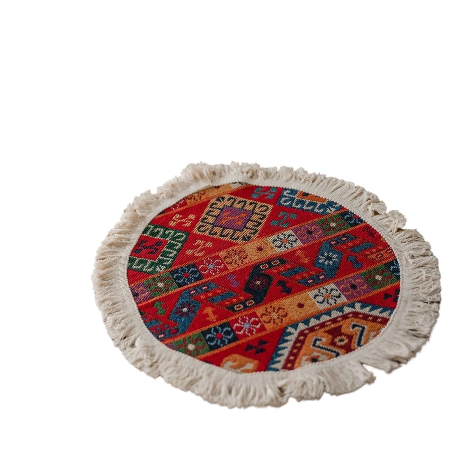 Tischläufer Vintage Vintage Jacquard Baumwolle und Leinen Quaste Tischläufer Weihnachten Party Hochzeit Küchentisch Home Couchtisch Dekor(4PC-Diameter 38cm)