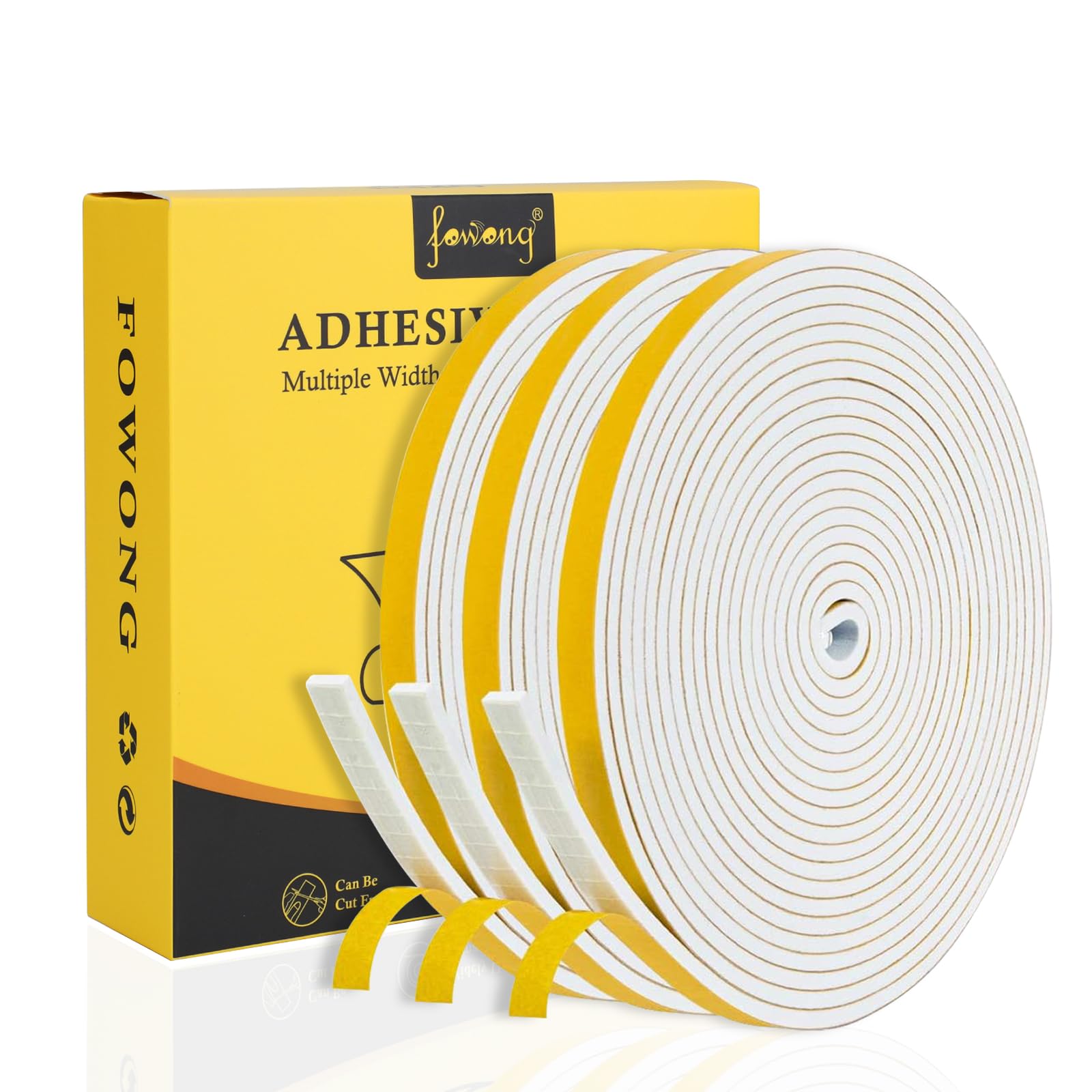 fowong Draft Excluder for Windows, 6mm(W) x 3mm(T) High Density Foam Tape Seal Strip, Draft Excluder Tape for Windows Doors Draught Excluder Sealing Strip, 3 Rolls Total 15M Long, White