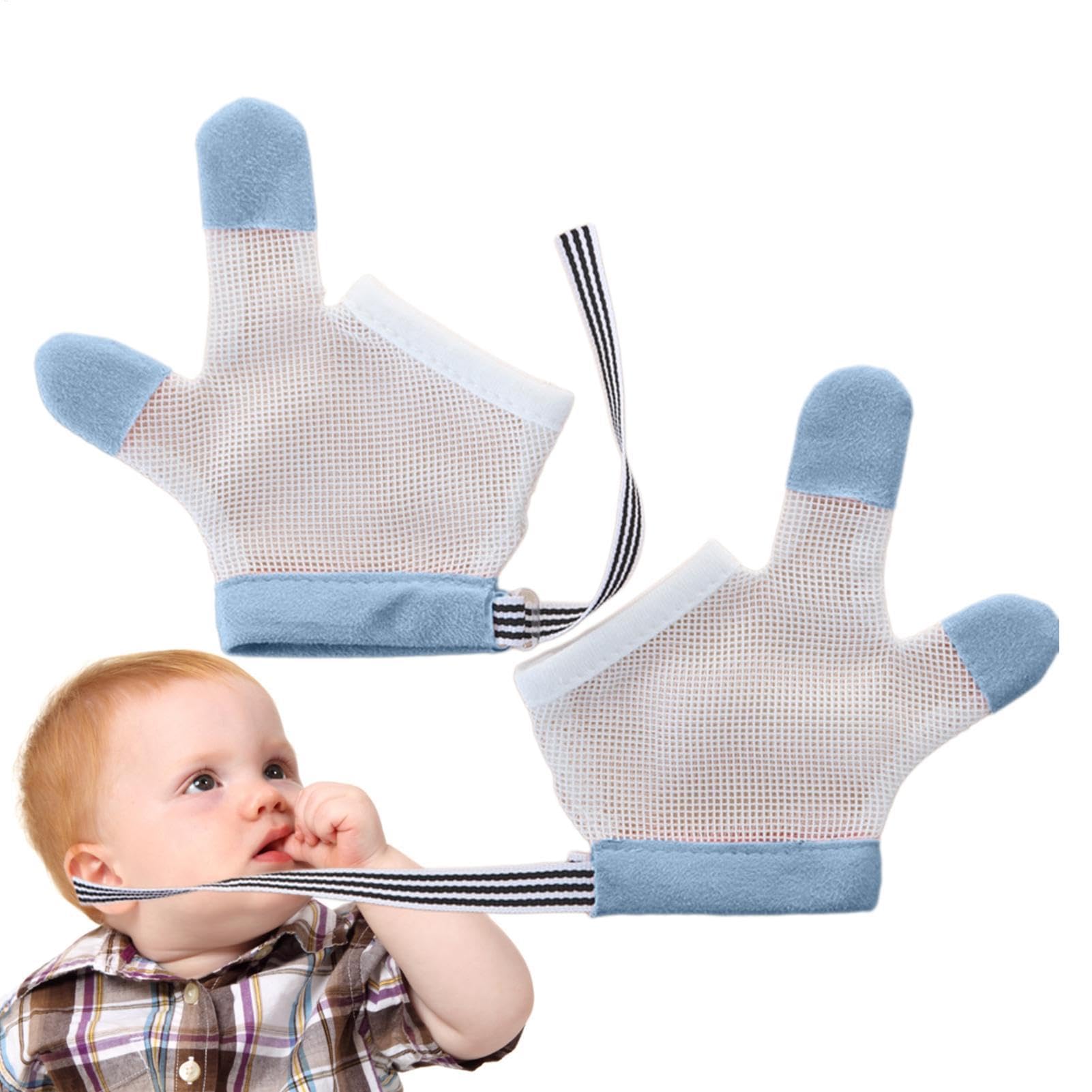 2 Pairs Nail Biting Prevention for Kids Gloves, Finger Sucking Guard Toddler, Baby Soft Mesh Fabric Glove with Wrist Band, Breathable, Quick Drying, No Scratch Kit for Kids, Assorted Color, S/M/L