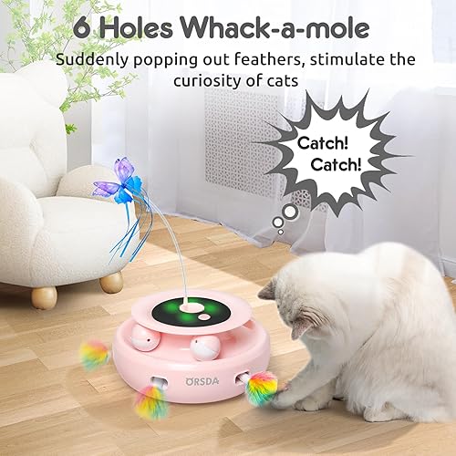 Miniatura 3 de ORSDA Juguete para gatos, 3 en 1, pluma de emboscada electrónica interactiva automática, mariposa aleteante, bolas de pista, recargable por USB,