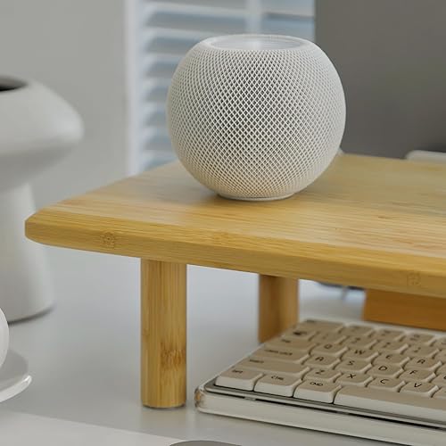 Miniatura 3 de Soporte elevado de bambú para monitor dual con almacenamiento debajo, estante de escritorio ergonómico para PC, computadora, impresora, TV para el