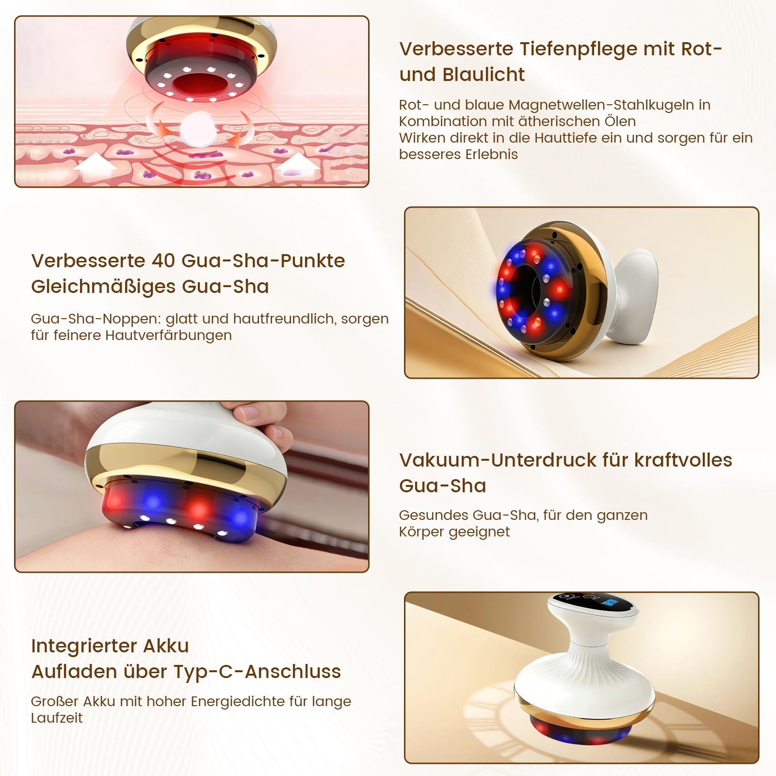 Vacuvia Cellulite Massager, 4-in-1 Vakuum Massagegerät gegen Cellulite mit Wärmetherapie & LED-Licht, Elektrisches Schröpfgerät für Lymphdrainage, Anti-Cellulite Massagegerät (Premiummodell)
