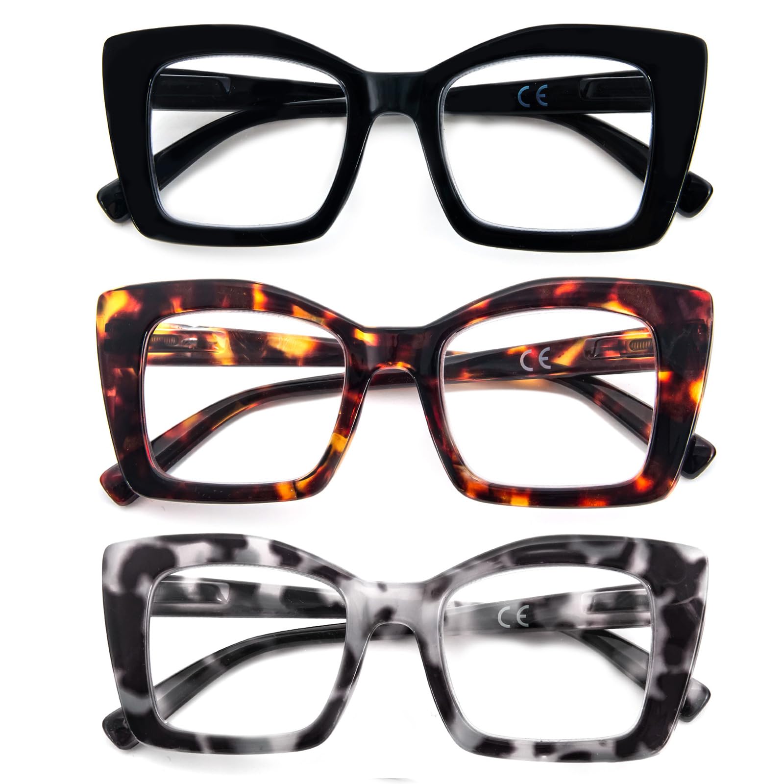 KoKoBin Oprah Occhiali da lettura quadrati da donna Oversized con cerniere a molla per computer (Nero/Leopardo/Grigio Leopardo, 2, Diottria)