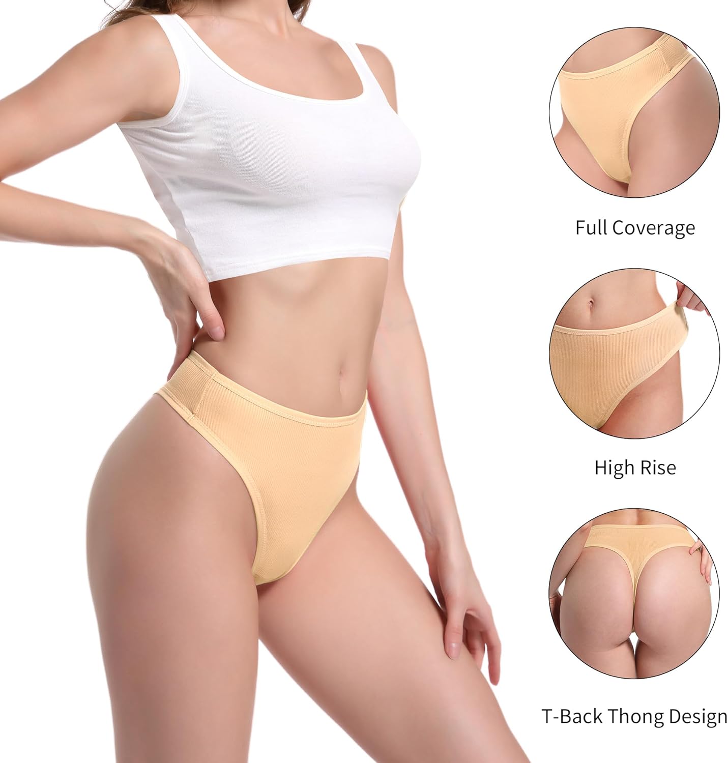 Thongs For Women Comfortable Plus Size Panties Soft Stretchable Underwear Ribbed Cotton Thong Size S-4XL Pack 3 - Image 2