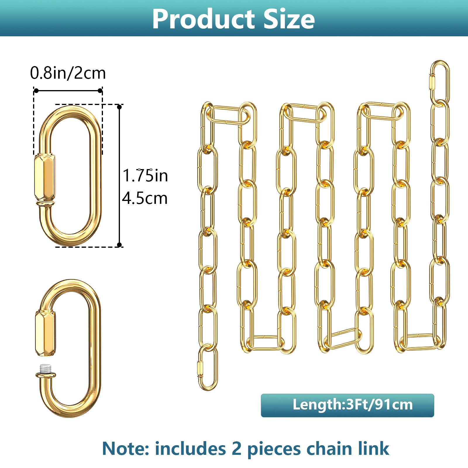 garini 3 Feet Gold Light Fixture Chain, Metal Pendant Chandelier Chain, with 2 Peice Detachable Link — Amazon image 2