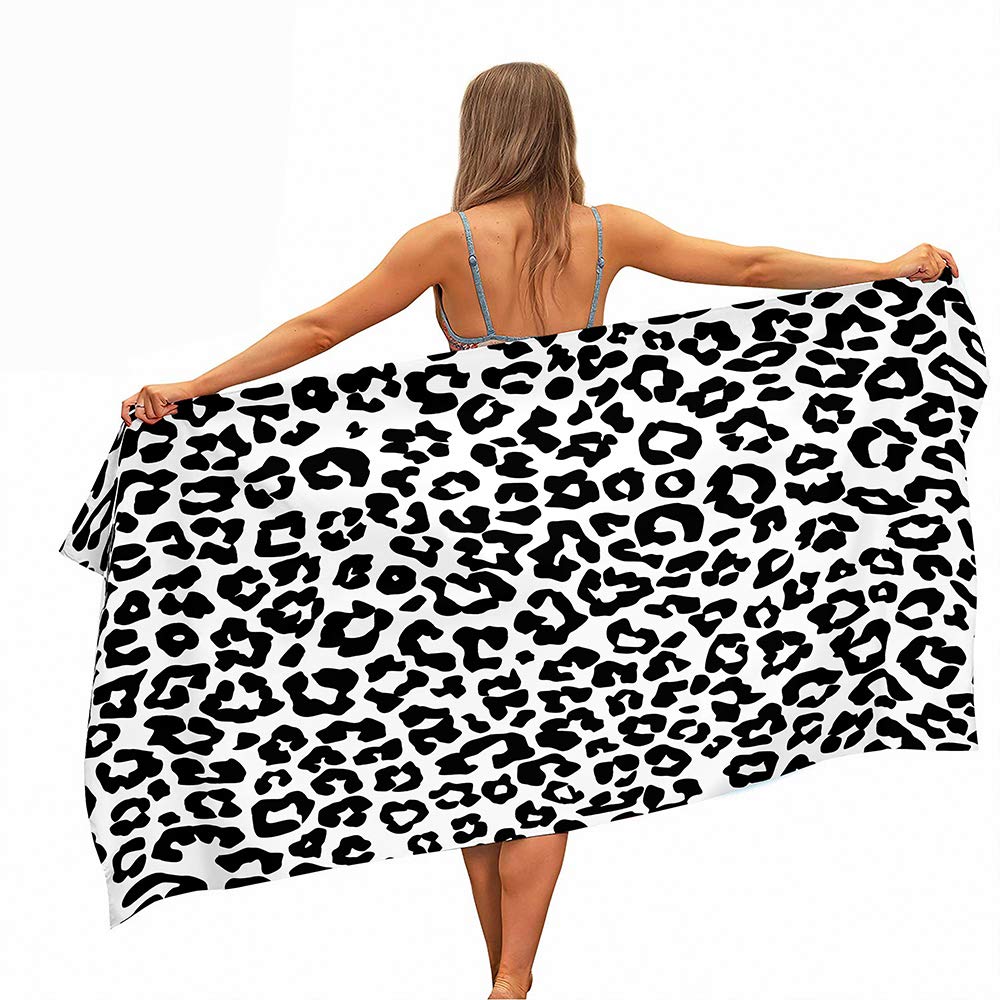 Fansu White Leopard Microfibre Beach Towel Extra Large, Abstract Animal Print Easy Care Lightweight Quick Dry Soft Super Absorbent Sports Travel Summer Swim Yoga Bath Towels (,150 * 180Cm)