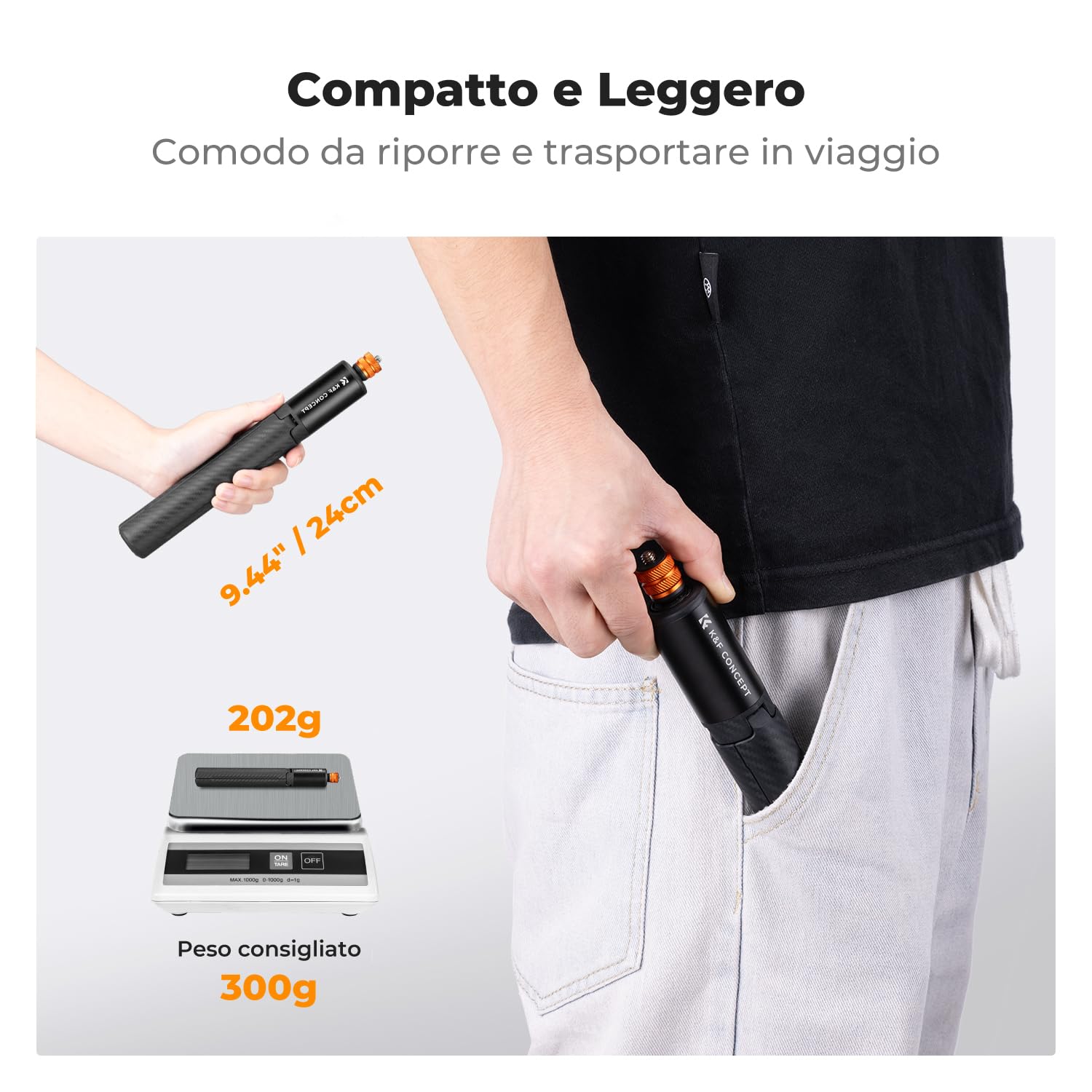 K&F CONCEPT MS21 Treppiede e Palo Selfie Invisibile Telescopico 120cm, Compatibile con Insta360 X5/X4/X3/Ace Pro, Pocket 4/3, GoPro Hero 13-5, Osmo Action 5Pro/4/3, AKASO, Luna Ultra