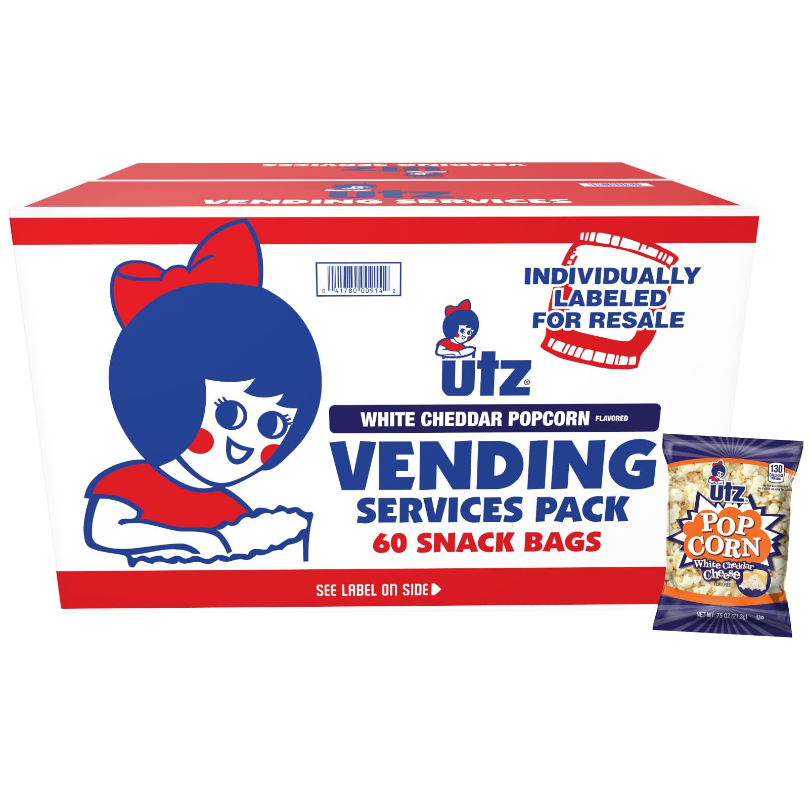 Popcorn, White Cheddar – .75 oz. Bags (60 Count) – Baked with Real Cheese, Tasty Individual Snacks to Go, Cholesterol Free, Trans-Fat Free, Gluten Free Snacks