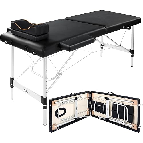 Masajeo Portable Lash Bed for Lash Extensions Massage Table Esthetician Bed Salon Table Spa Bed Height Adjustable Waterproof Aluminum Frame (Black)
