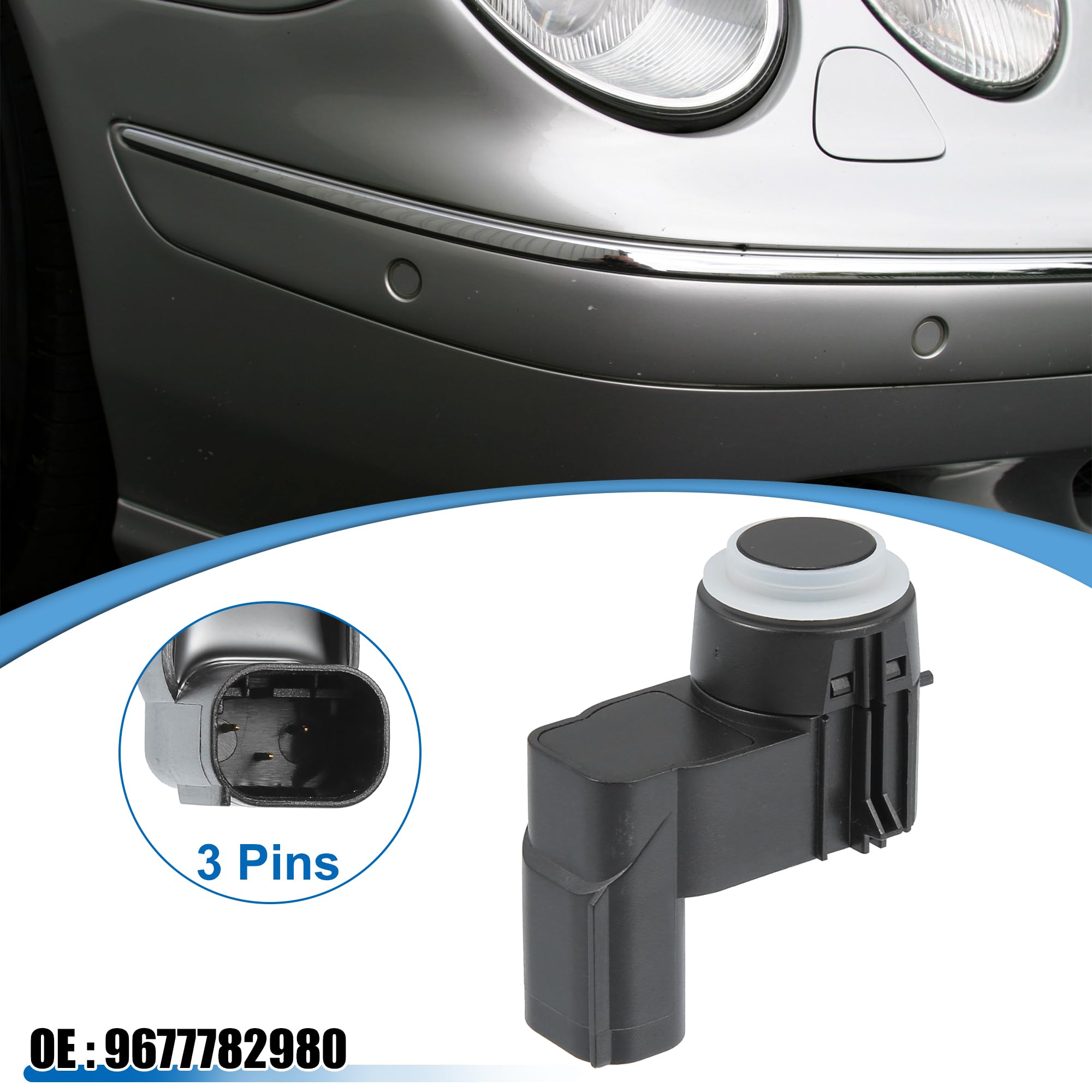QUARKZMAN Paraurti PDC Retromarcia Sensore per Peugeot 1Pc | Colore: Nero, Materiale: Plastica & Metallo, Dimensioni: 4.5x2.8x4.6cm, 3 Pin, OE: 9677782980, Per Peugeot 5008