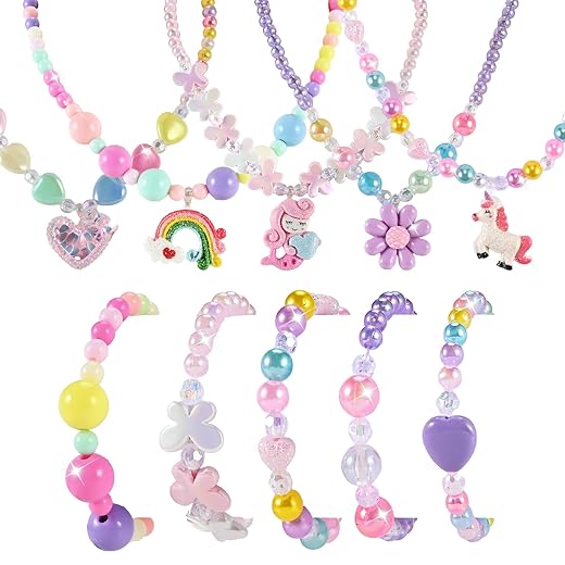 10pcs Kids Jewelry for Girls -5 Necklaces, 5 Bracelets, Little Girls Jewelry Kids Mermaid Necklace for girls, Toddler Jewelrys Necklace Birthday Christmas Gift Age 3 4 6 8
