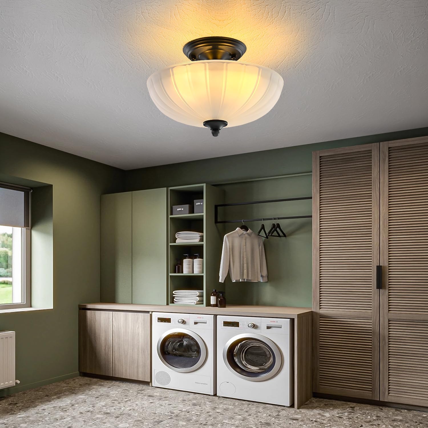 HuixuTe Modern Semi Flush Mount Ceiling Light, 3-Light Black Close to Ceiling Light Fixture with Frosted Glass Shade for Living Room Entryway Bedroom