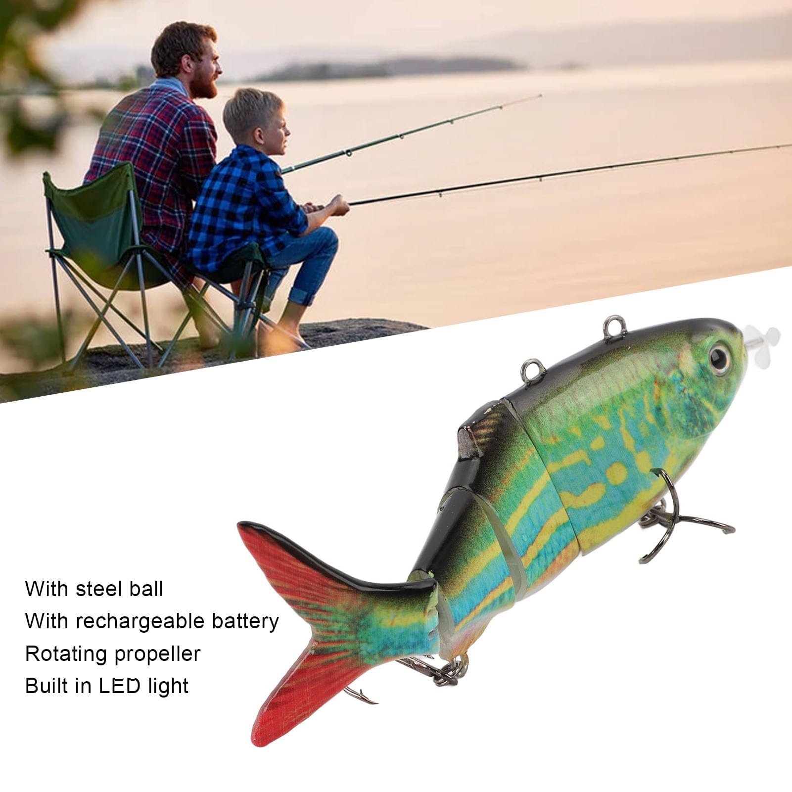 Appât de Pêche électrique articulé, Leurre de Pêche Robotique avec LED, Rechargeable par USB, adapté aux Environnements d'eau Douce