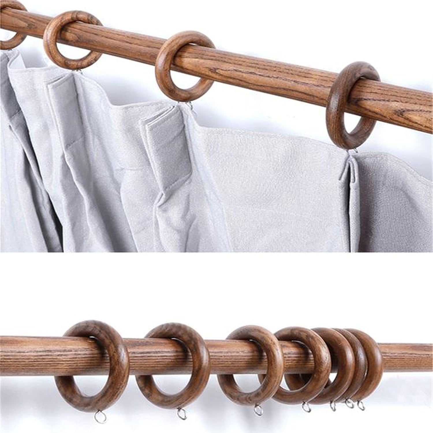24 Pack Wooden Curtain Brown Drapery Handmade Durable Rod Rings for 1-1.5 Inch Rod Pole, 1.75 Inch Inner Diameter, Natural Rosewood Ring Hook, Stylish Smooth Gliding and Easy to Install