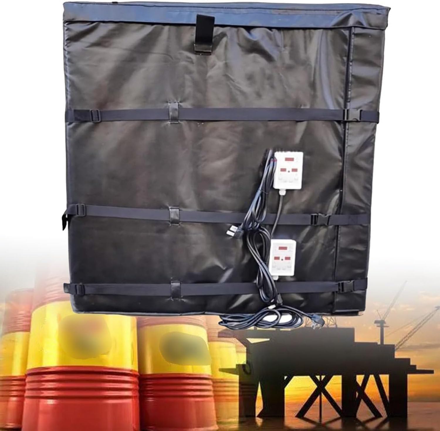 YNBSHGAA Thermal Blanket for IBC Plastic Tanks, Heater Pad Drum, Insulated Drum Heating Blanket, 2300W/4000W Barrel Heater, 110V/220V, Grey-55Gallon/200L,Black-275Gallon/1000L
