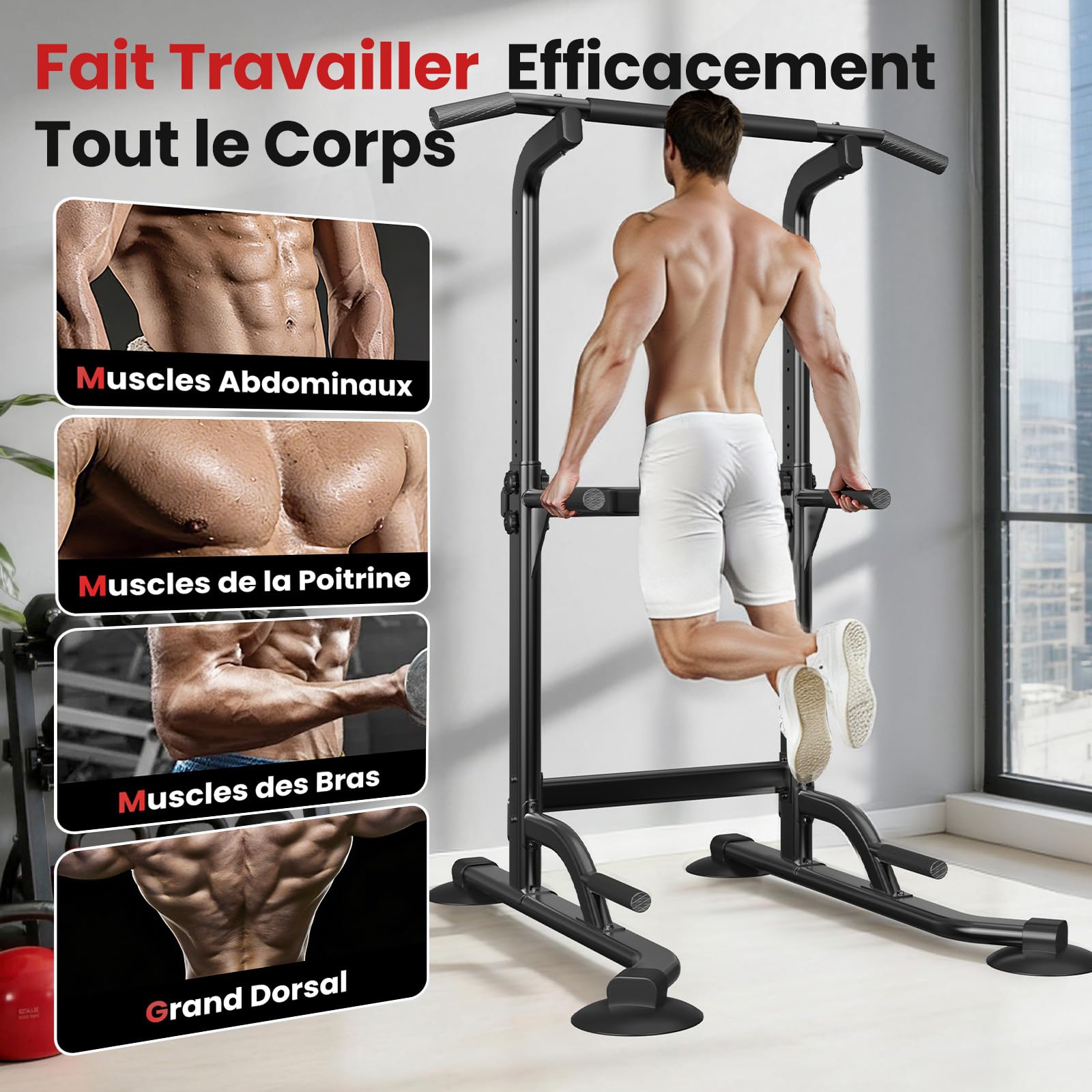Dskeuzeew Power Tower Station de musculation multifonction avec barre de traction et chaise romaine Hauteur réglable