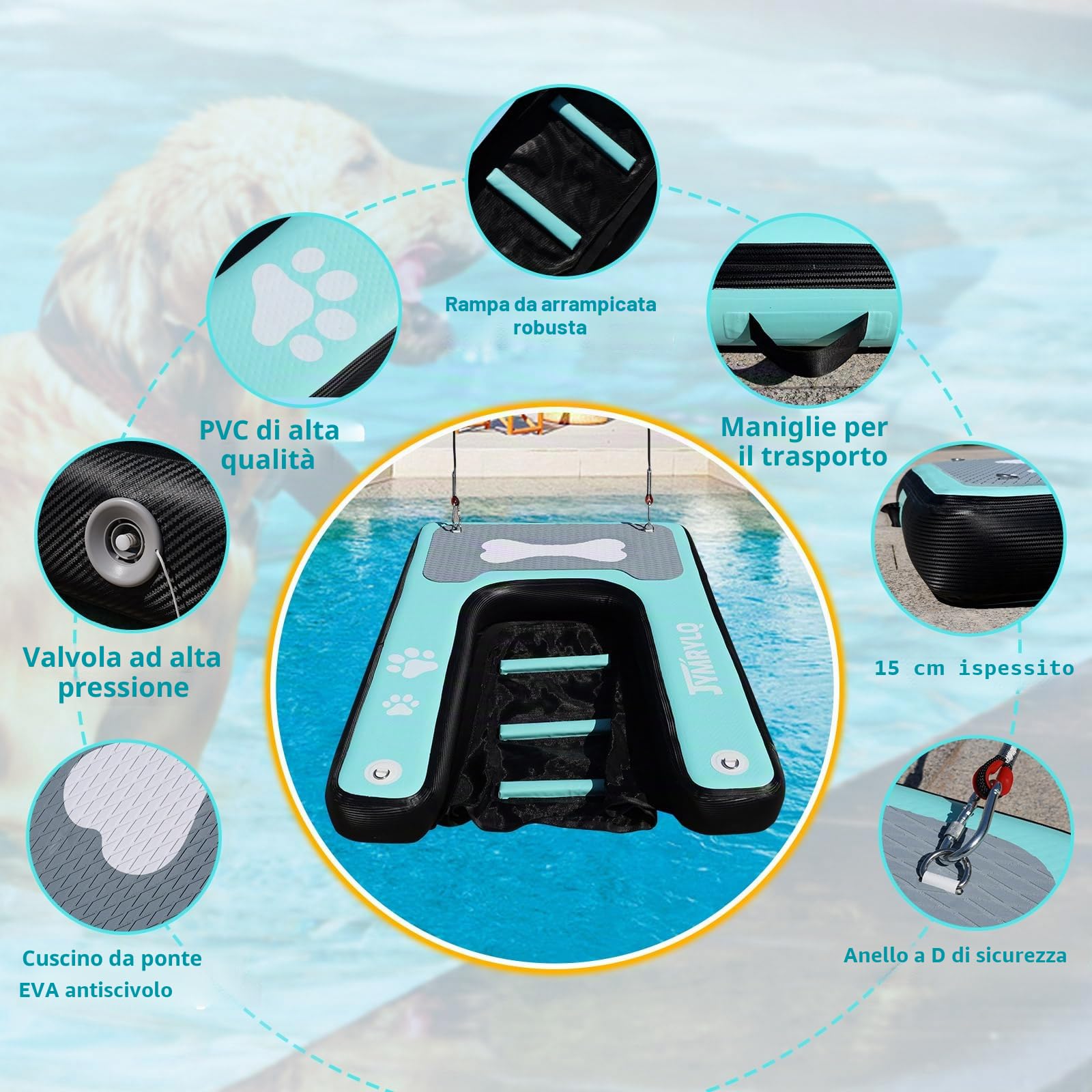 Cani rampa per cani gonfiabile rampa per cani piscina 150x100cm Cane Nautica per cani Gatti fino a 100kg Lago Fiume