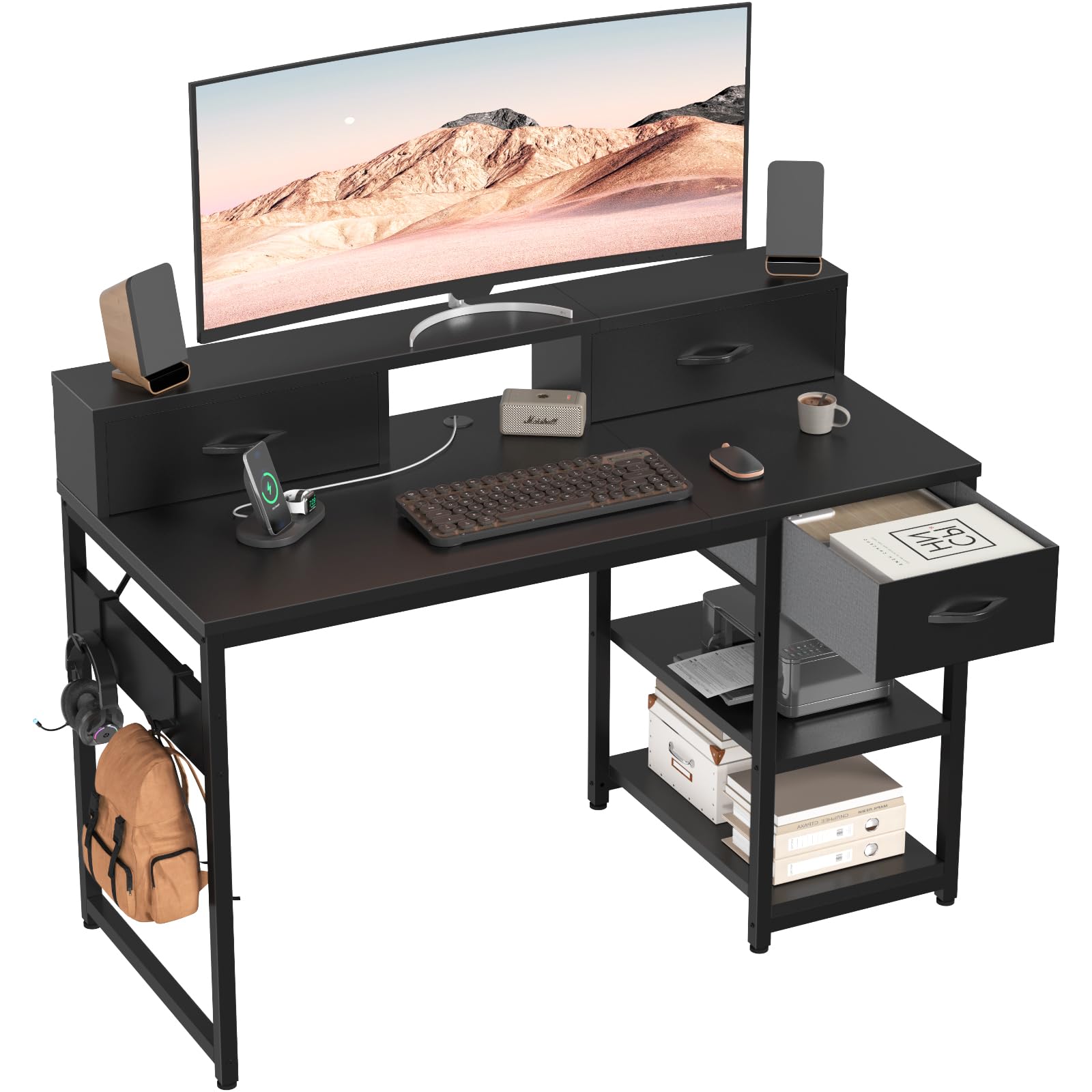 Devoko Bureau Enfant 120x50cm Table Étude avec Rangement Étagère Noir