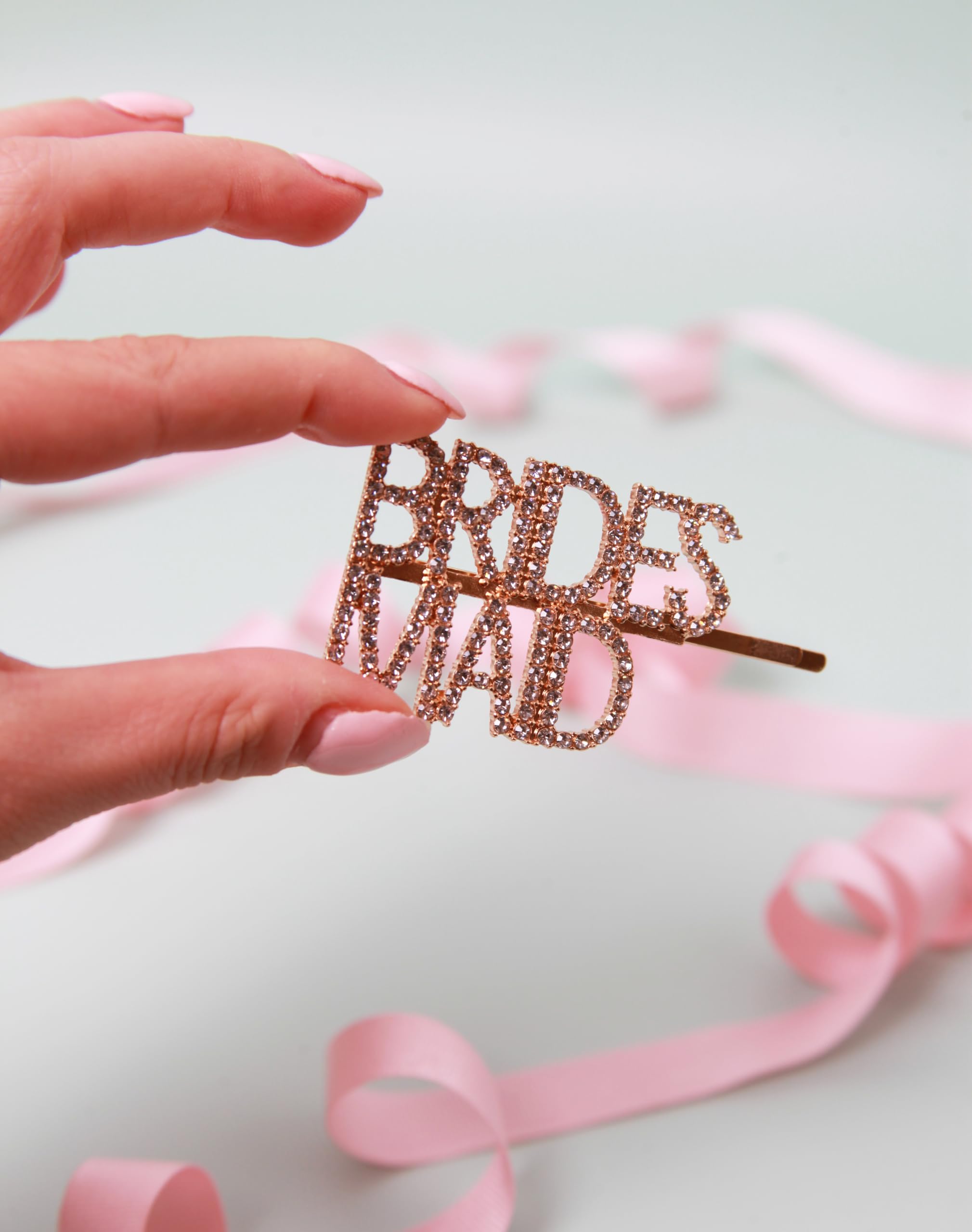 Pink Positive Bridesmaid, Bride to Be, Maid of Honour Sparkly Bobby Pin, Hair Slide (Bridesmaid), Gold - Image 2