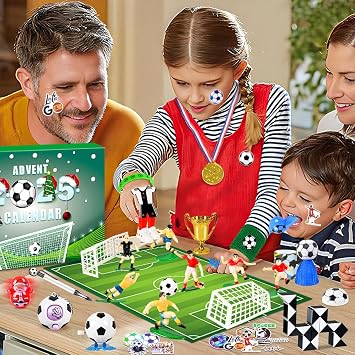 iZoeL Football Advent Calendar for Boys Girls 2025 World Football Gifts with Football Medal Whistle 24 Christmas Countdown Advent Calendar Christmas Stocking Gifts for Football Fans