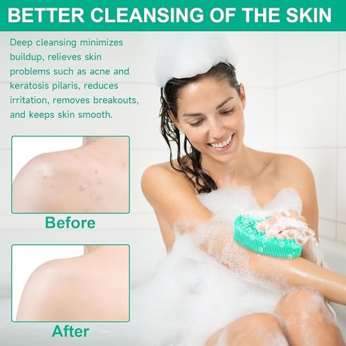 Miniatura 4 de Metene Exfoliante corporal de silicona con bucle, esponja de silicona suave para ducha y baño rutina de cuidado de la piel (verde)