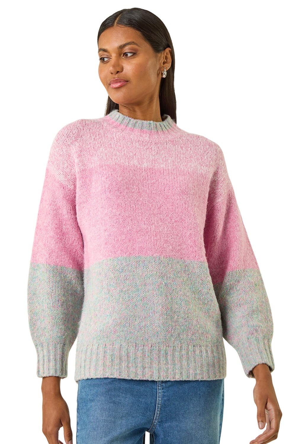 Roman Women's Colour Block Knit Jumper in Light Pink | Size: 14