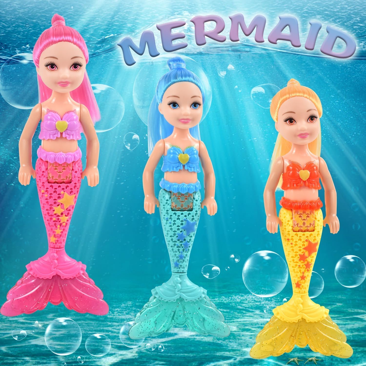 iFunLong Mermaid Doll Toy for 3+ Girls Gifts, 3Packs, Multicolor, 17.2 cm (height) x 6.2 cm (length) - Image 3