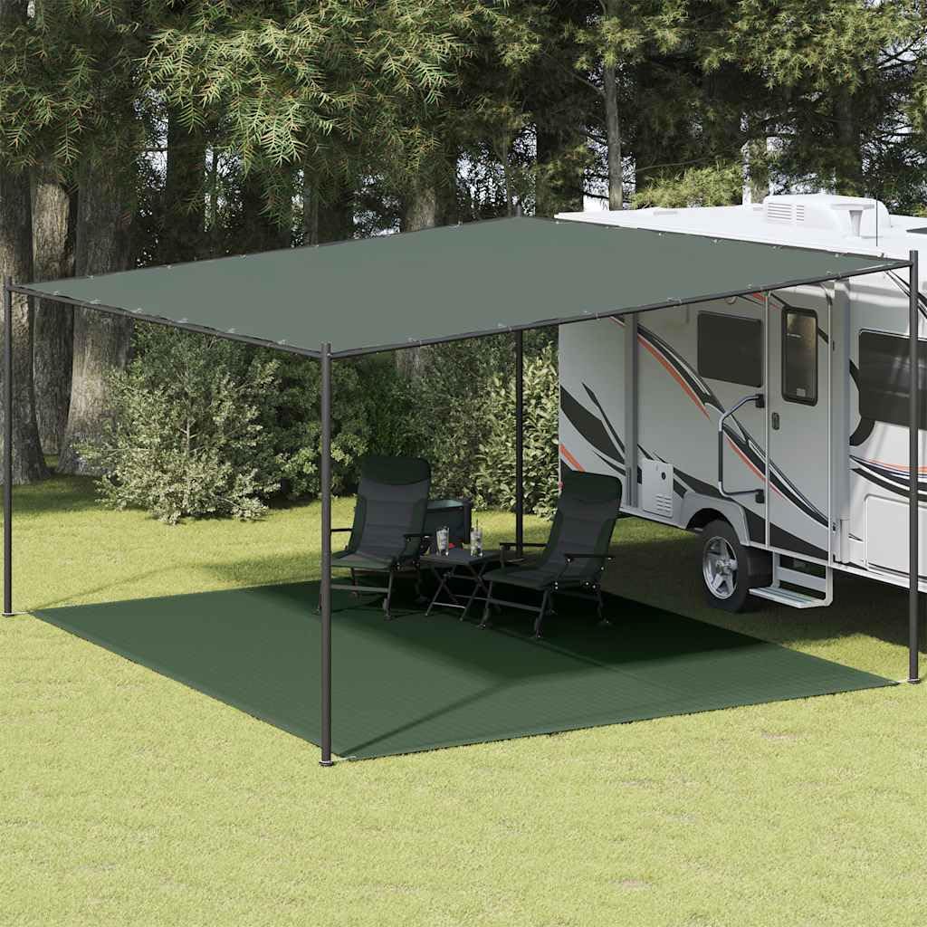 Zeltteppich Dunkelgrün 400x500 cm aus HDPE, wetterbeständig und atmungsaktiv, mit integrierten Ösen für einfache Befestigung, vielseitig als Bodenplane, Campingzubehör, Outdoor Schutz