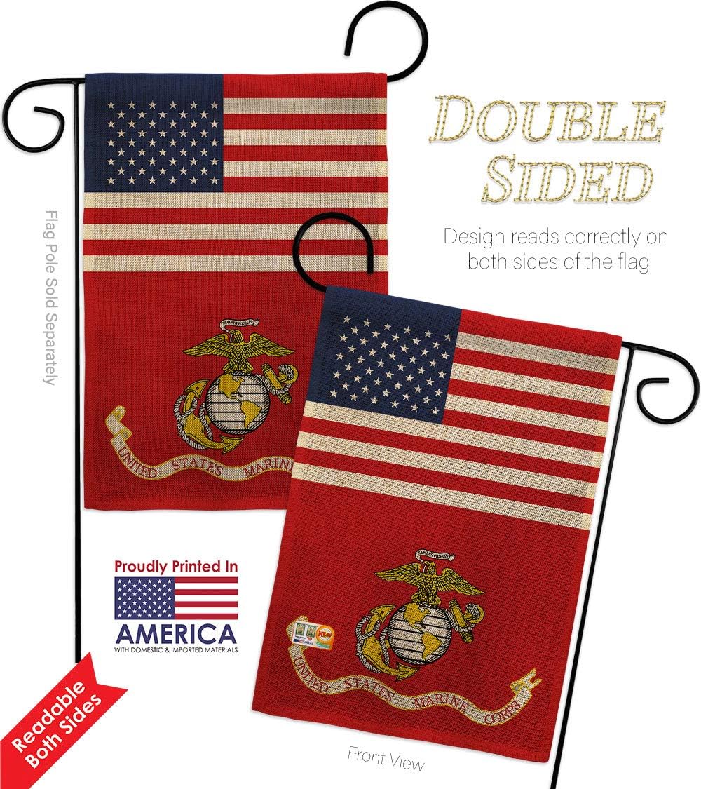 US Marine Corps Burlap Garden Flags 2pcs Pack Armed Forces USMC Semper Fi United State American Military Veteran Retire Official Small Gift Yard House Banner Double-Sided Made In USA 13 X 18.5