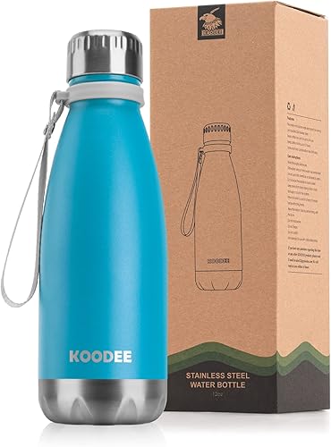 Miniatura 25 de koodee Botella de agua de acero inoxidable de 12 onzas con aislamiento al vacío para la escuela, botellas de agua deportivas de metal en forma de
