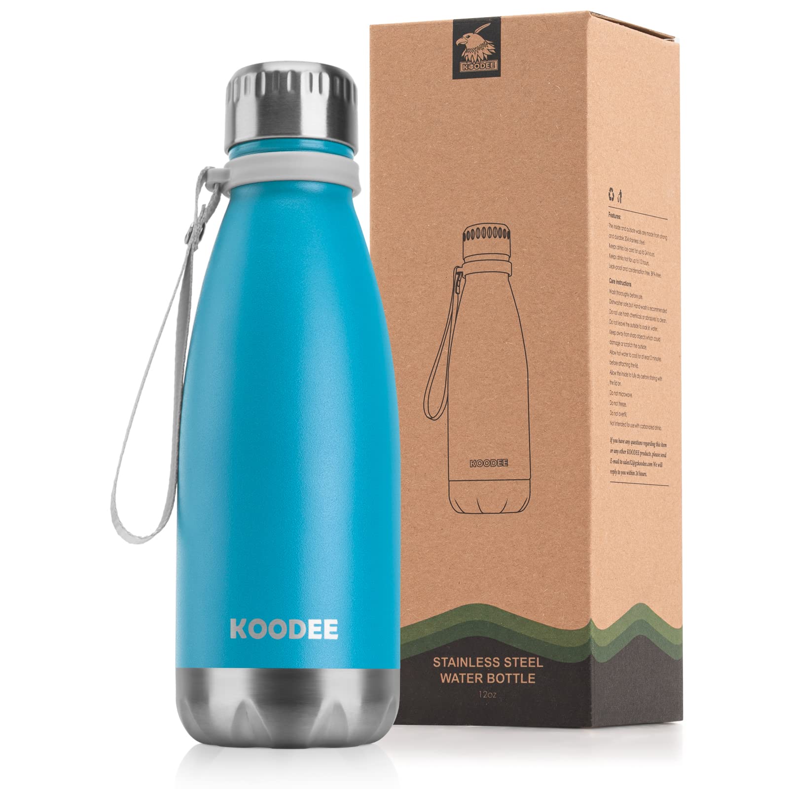 koodee Small Water Bottle 12 oz Stainless Steel Double Wall Vacuum Insulated Water Bottle BPA Free for Kids