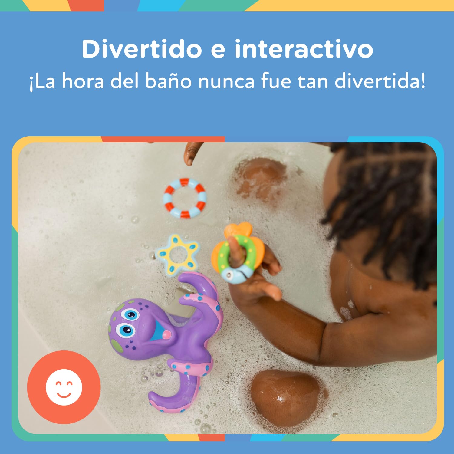 Nuby - Juguete de baño Bebe - Juguete Pulpo Flotante con Anillos para lanzar a los tentáculos - Estimula la coordinación Ojo-Mano - 18+ Meses - Violeta - Flota en Agua - Pulpo Agua Niños