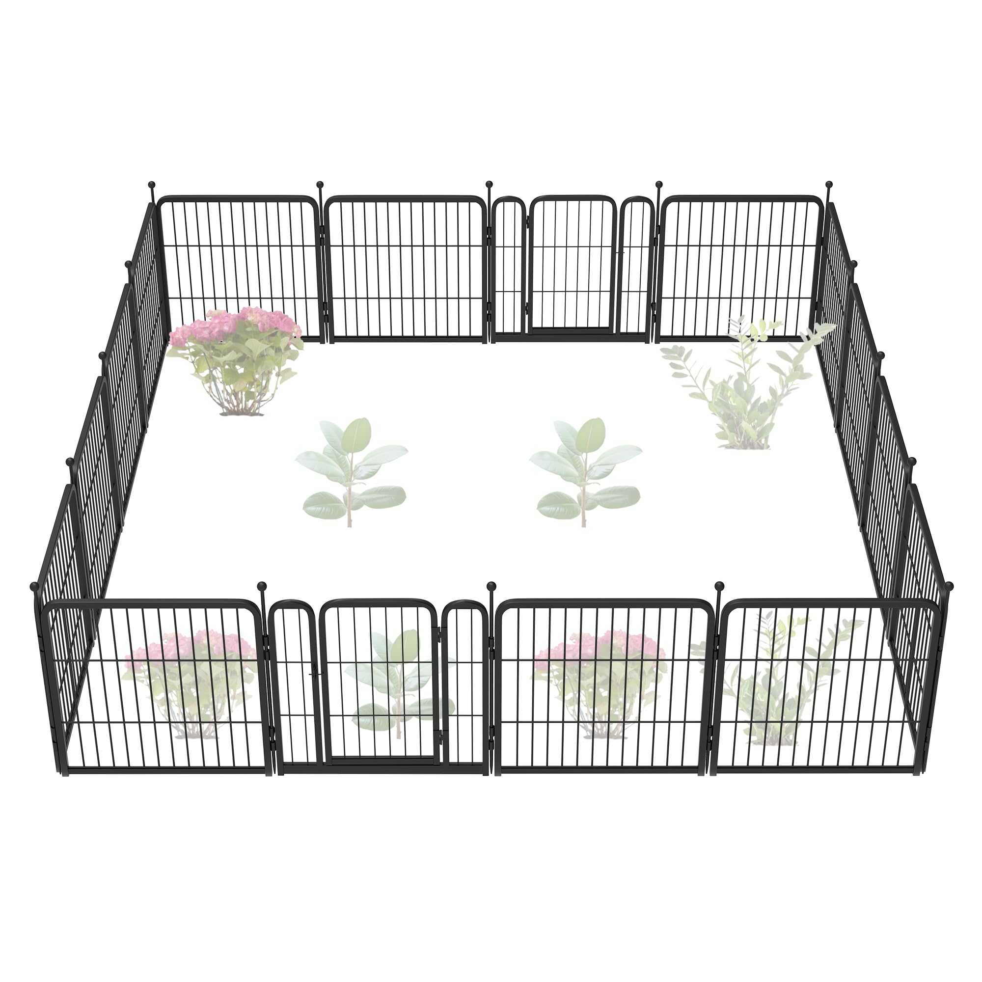 FXW Garden Fence 24in(H) x 29.6ft(L), 16 Panels Decorative Dog Fence Outdoor for The Yard – Heavy Duty Metal Animal Barrier for Dog and Rabbit, Easy Setup, Black