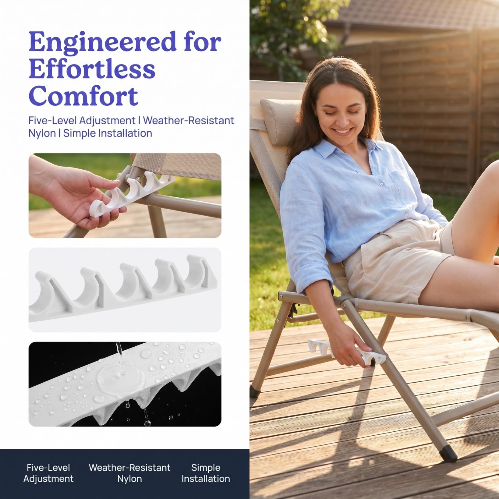 4 Pièces Support de Fixation en Nylon à 5 Niveaux pour Chaise Longue Pliante Extérieure Réglage d'angle Stable, pour Mobilier de Jardin et Terrasse