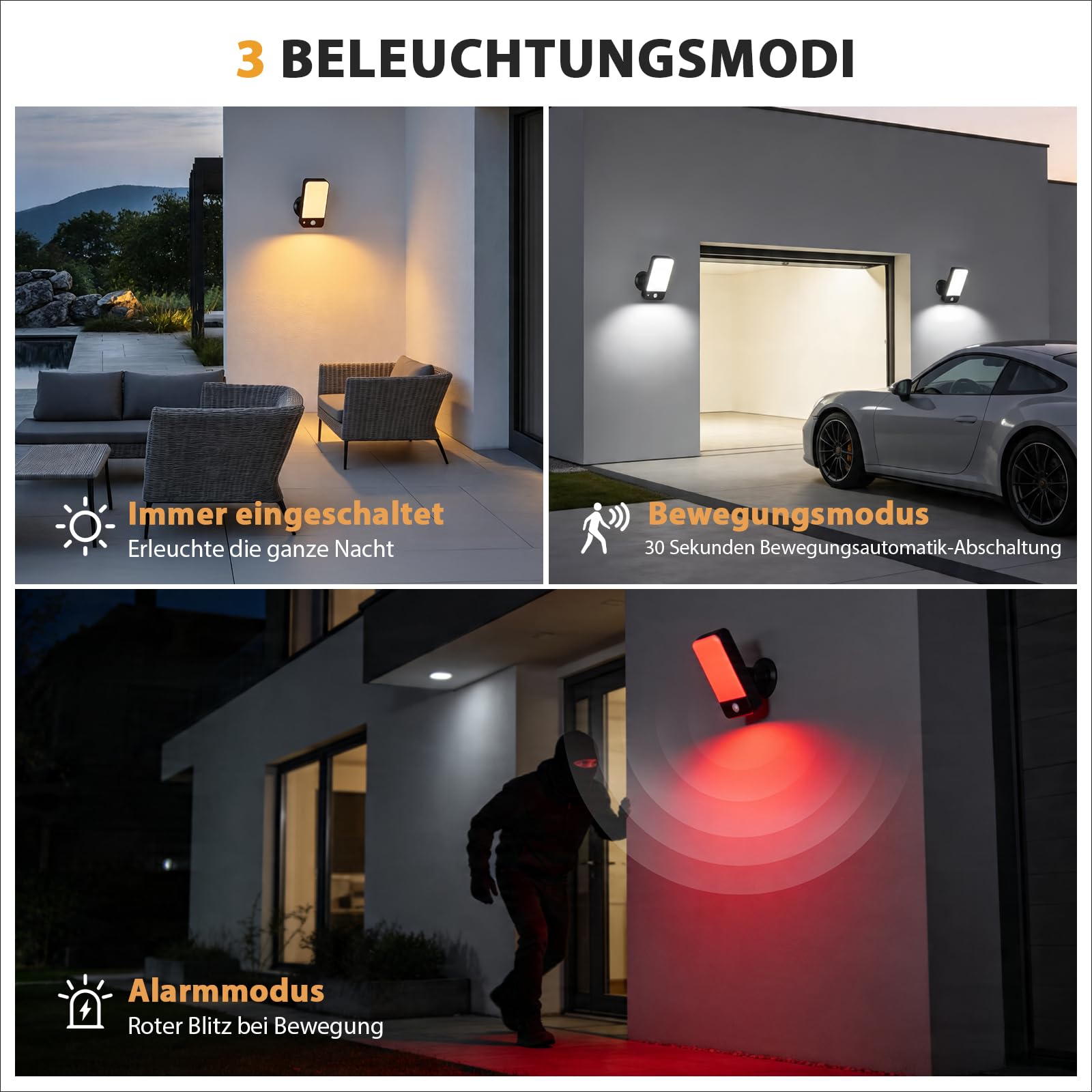 Aussenlampe mit Bewegungsmelder 2 Stück, 13000mAh Akku Wandlampe mit Bewegungsmelder, 3 Modi , Fernbedienung und Timer, 3000K-6500K Aufladbar Wandleuchte ohne Stromanschluss für Outdoor Veranda Garage