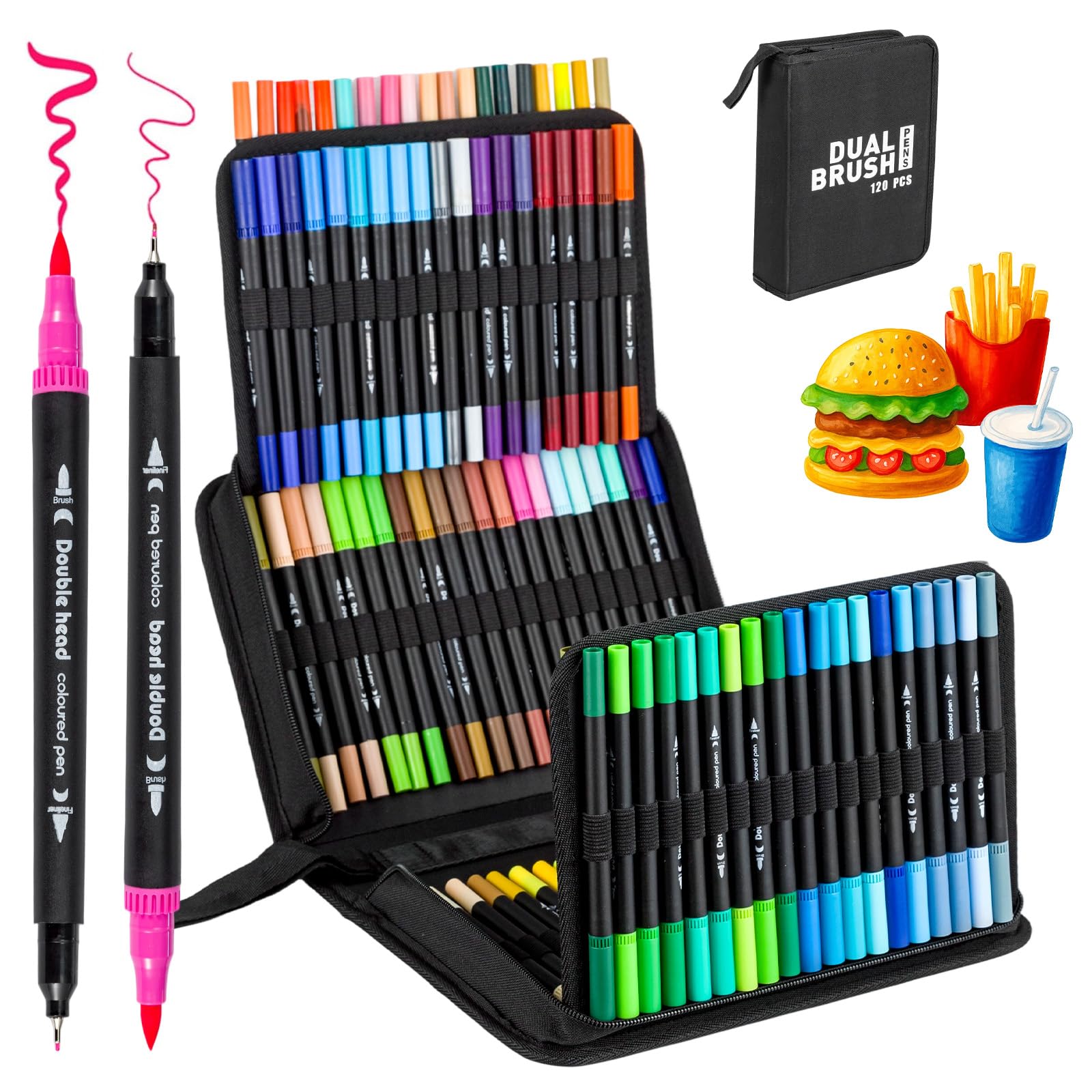 M.J COMFY-LIFE Dual Tip Brush Pens – Colouring Pens for Adults, Dual Tip Markers for Drawing, Sketching, Felt Tip Pens for Colouring Books & Artists (120 Colors)